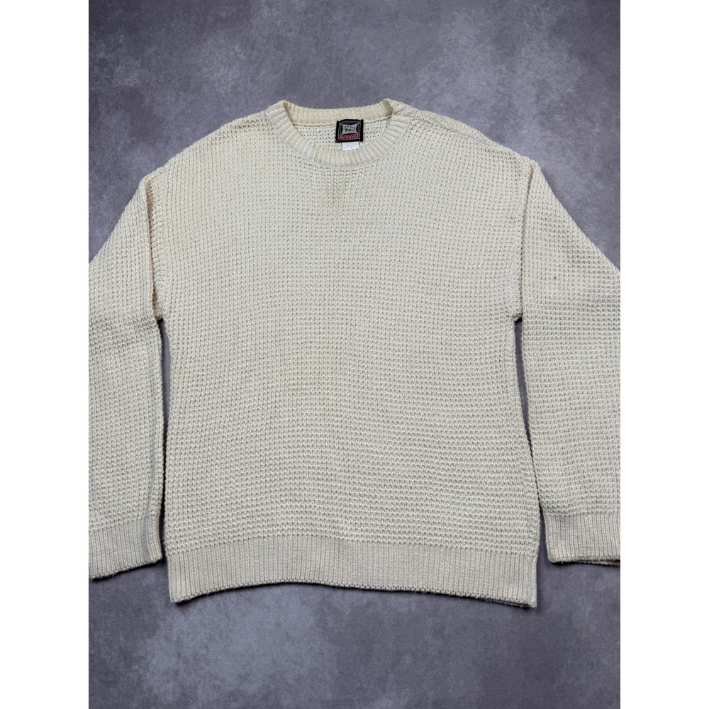 VTG RETRIEVER Waffle Knit Cotton Sweater Cream Pullover Mens Medium‎ USA Classic